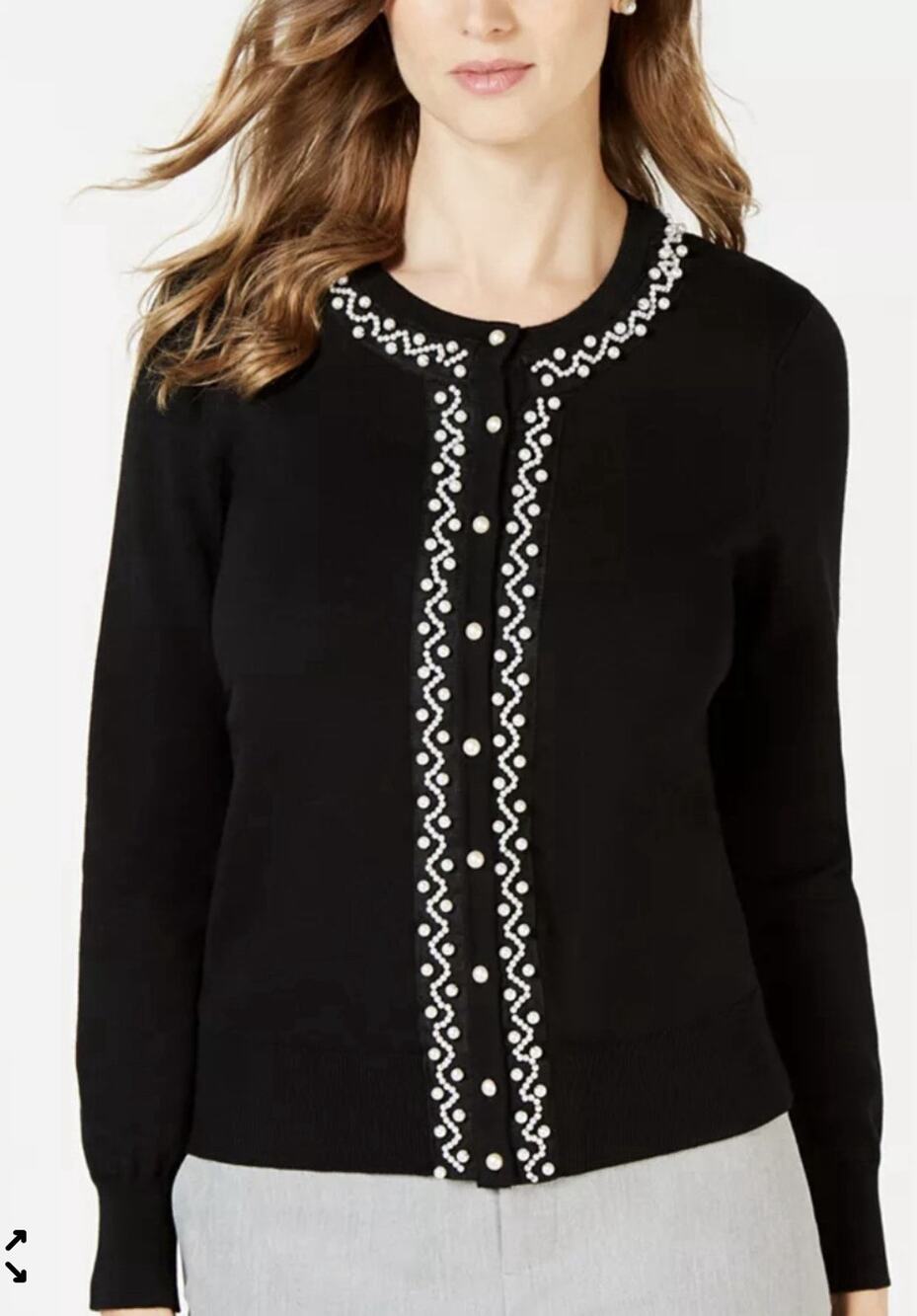 Charter Club Cardigan Sweater Black w/Pears Longsleeve Crewneck Womens Small
